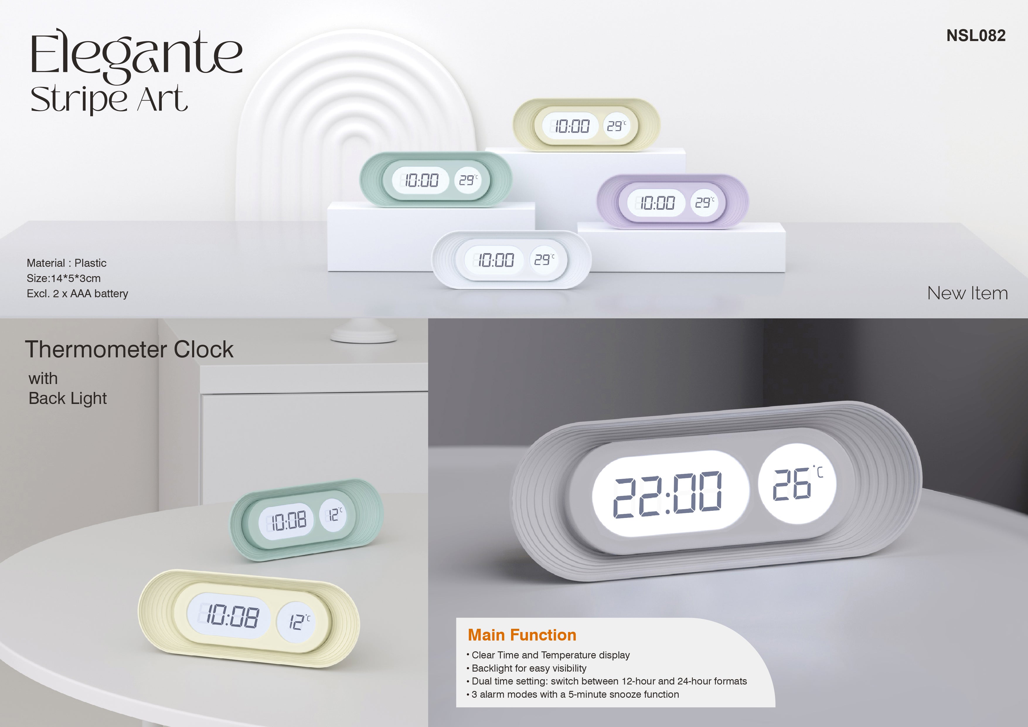 Elegant Digital Thermometer Clock with Backlight-NSL082